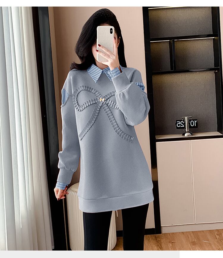 好感度UP レイヤード風 柔らかくて優しい印象 切り替え プラスベルベット 全3色 スウェットE-9809