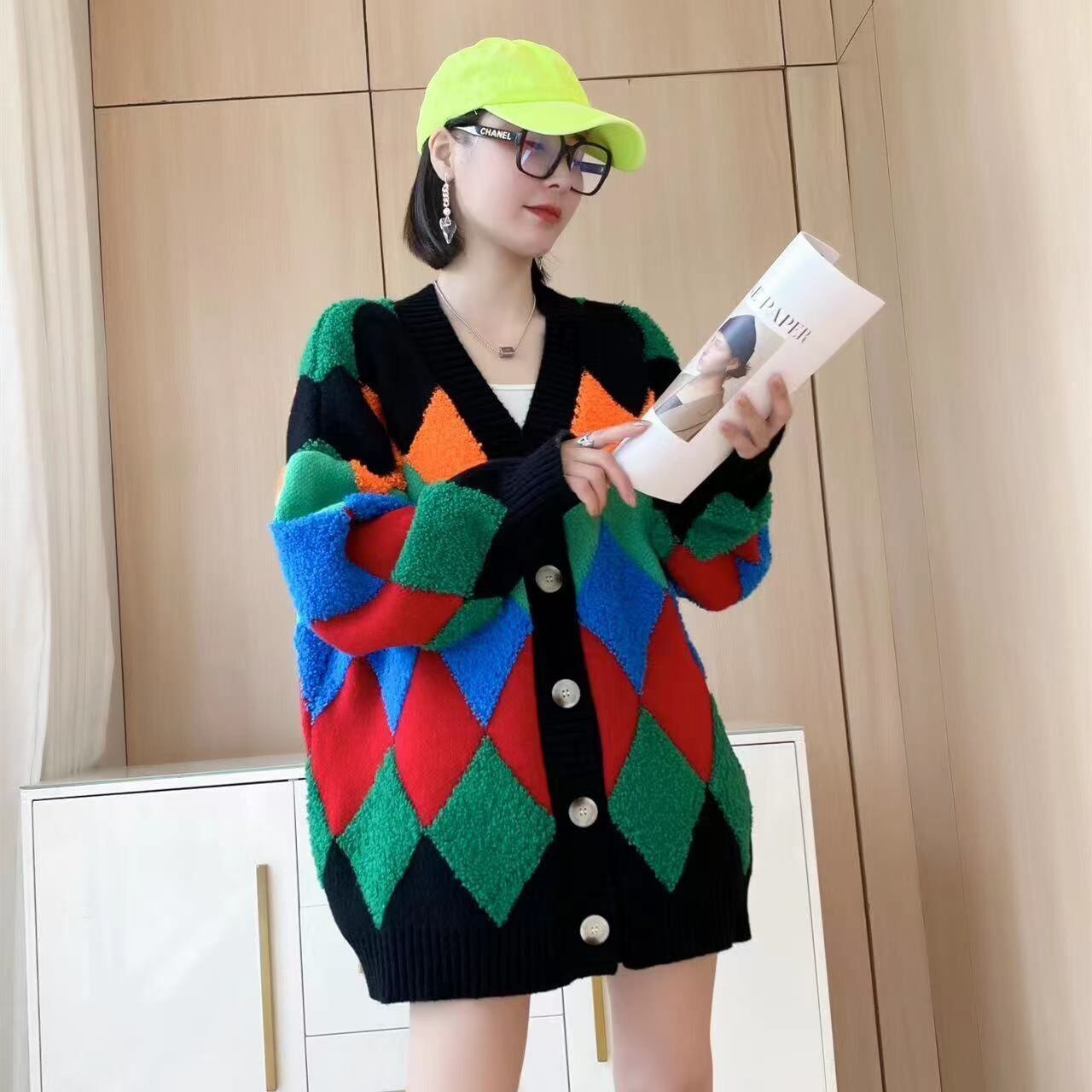 絶対流行 カジュアル スタイルアップ 切り替え 2色選択ニットトップスE-10018