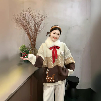 人気爆発中 トレンドアイテム 存在感抜群 大人可愛い カラーマッチング 2色選択ニットトップスE-10584