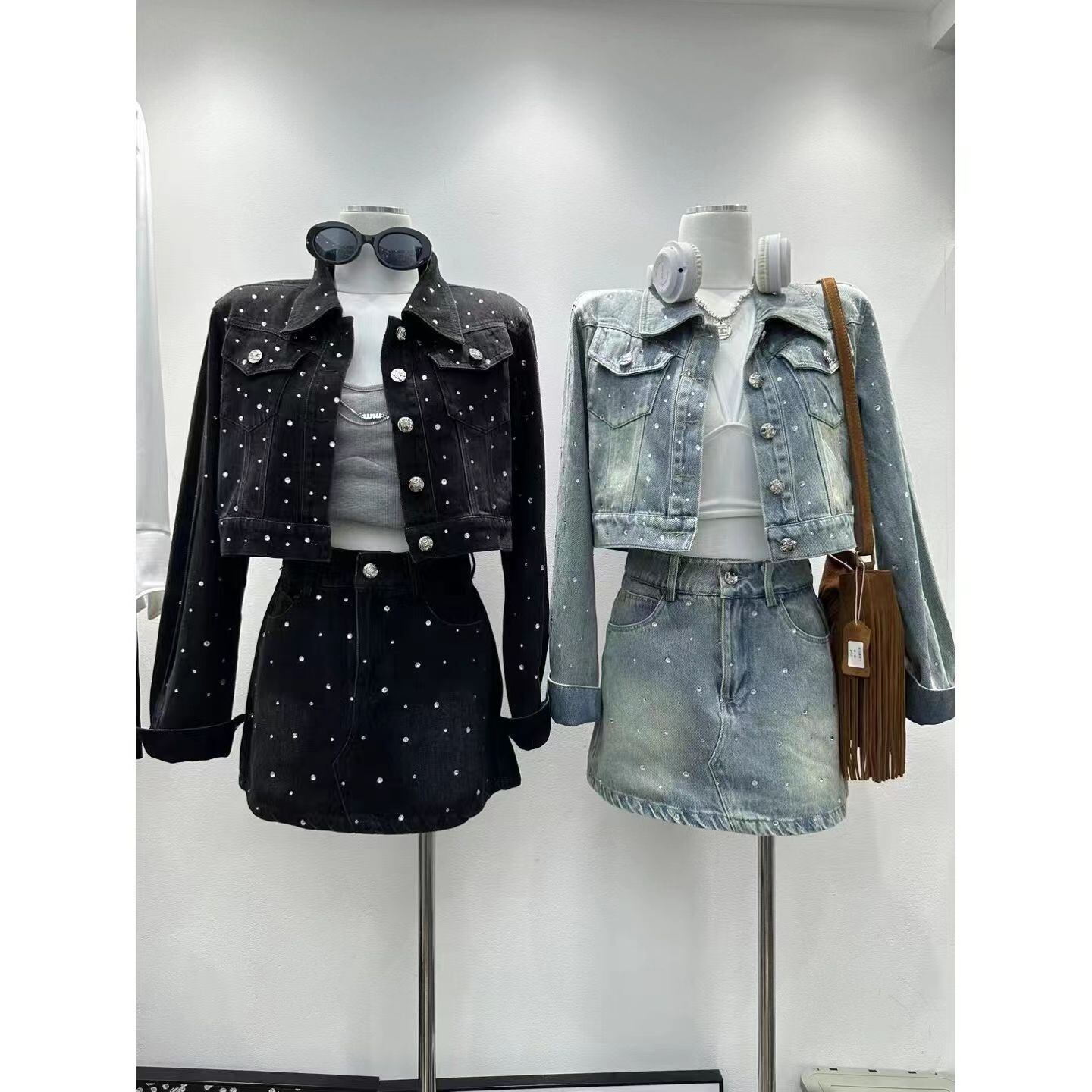 超人気 セット デニムジャケット＋ラップスカート E-6529