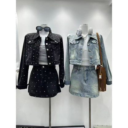 超人気 セット デニムジャケット＋ラップスカート E-6529