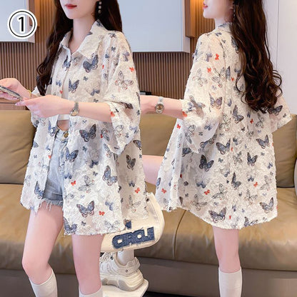 超人気 オシャレ 都市ファッショ デザイン 総柄 日焼け対策 全2色 シャツ E-9148