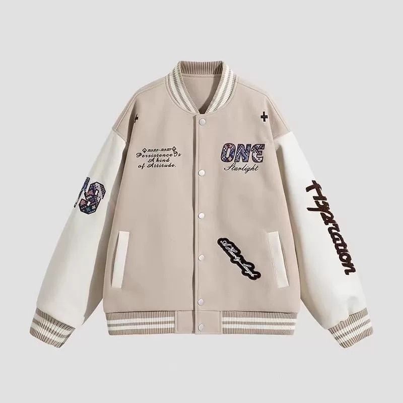 【中棉】人気爆発中 アメリカンレトロ 配色切り替え 刺繍ロゴ ユニセックス スタジャンE-12627