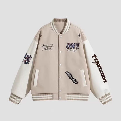 【中棉】人気爆発中 アメリカンレトロ 配色切り替え 刺繍ロゴ ユニセックス スタジャンE-12627