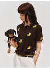 おしゃれ度高め 総柄 配色 半袖 薄手 ニット Tシャツ F-13495
