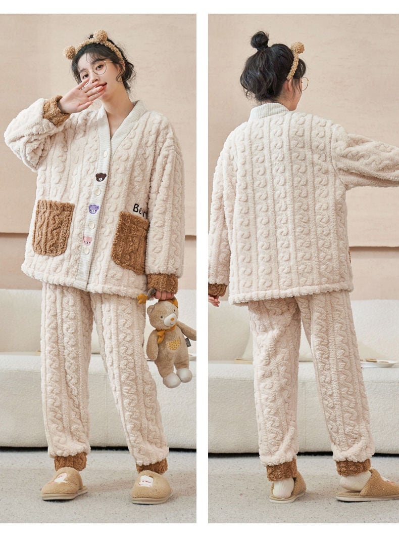 定番シンプル 肌触り抜群 求めてたデザイン 3種選択 サンゴフリース カップル パジャマ E-9775