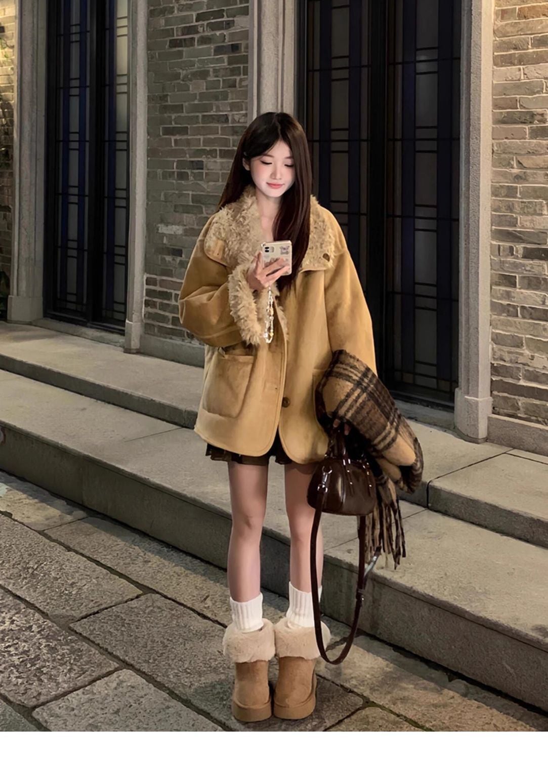 早い者勝ち オシャレデザイン プラスベルベット ムートンコートE-12379