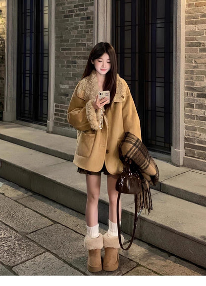 早い者勝ち オシャレデザイン プラスベルベット ムートンコートE-12379