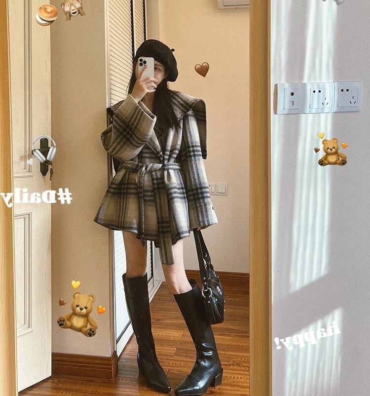 主役級の存在感！気質アップ おしゃれ度高め チェック柄 ウールコート E-9984