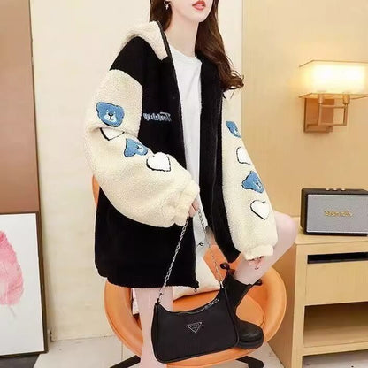 売り切れ必至 カジュアル 快適トップス 刺繍 切り替え 2色選択 ラムフリース コート ボアジャケットE-9766