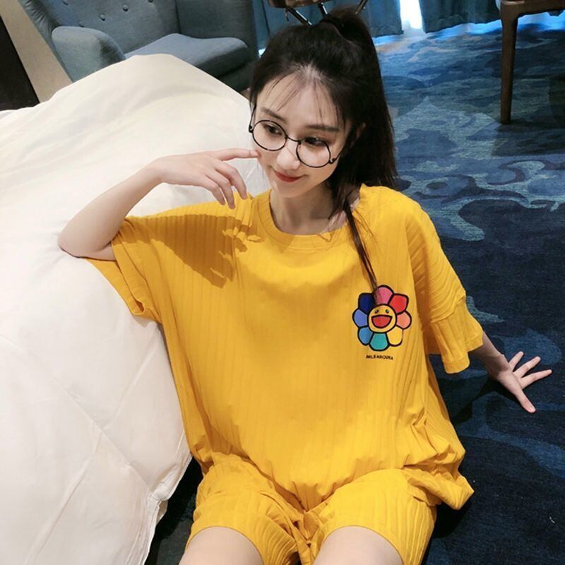 今季マストバイ パジャマ 着心地良い 4種選択 プリント 半袖トップスⅹショートパンツセットE-9182