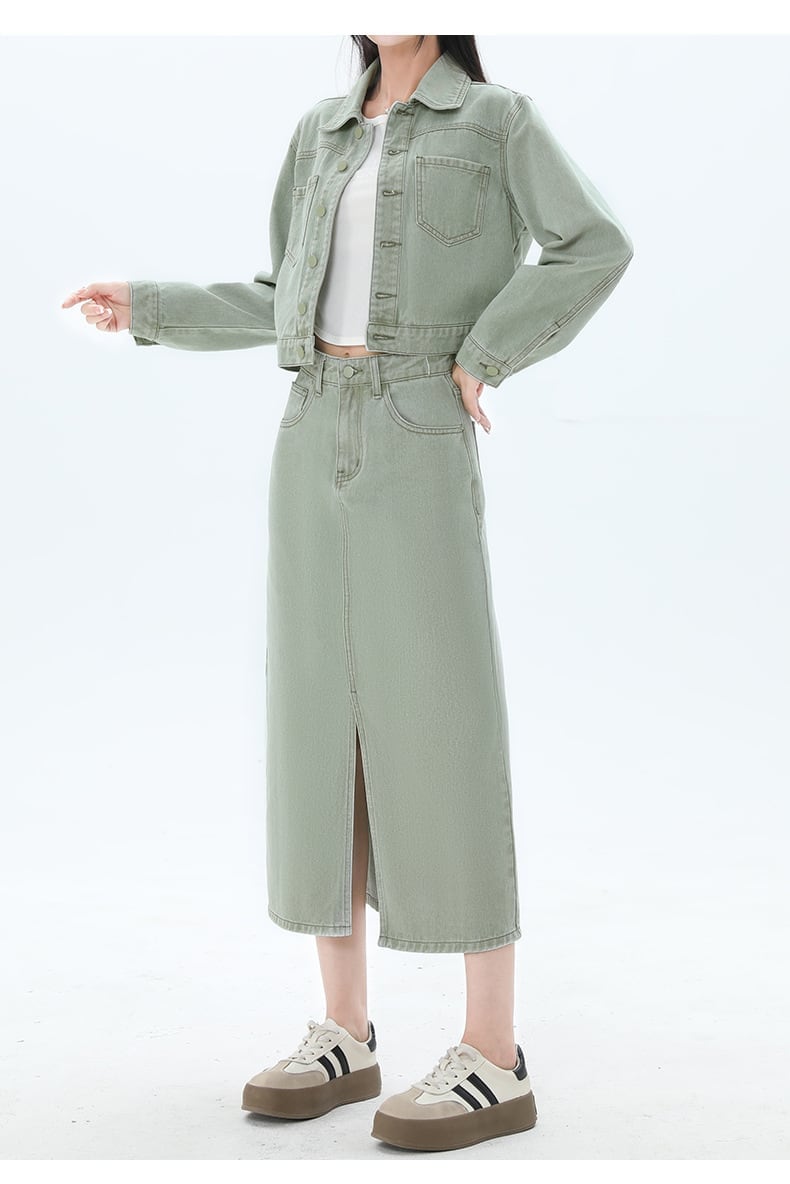 カジュアル 長袖 定番シンプル ジャケット＋スカート セットアップ E-10943