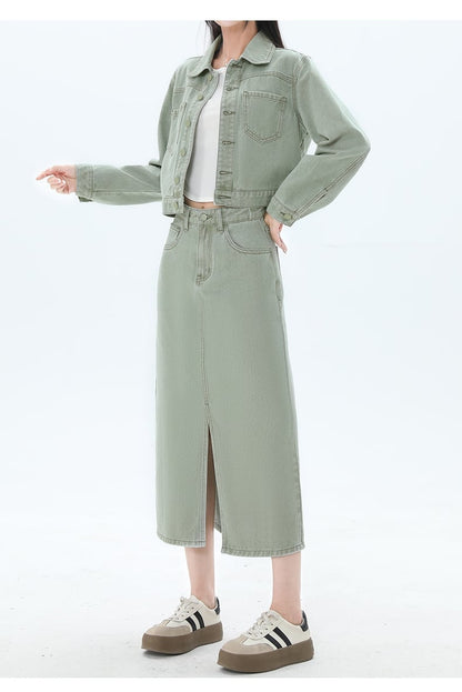 カジュアル 長袖 定番シンプル ジャケット＋スカート セットアップ E-10943