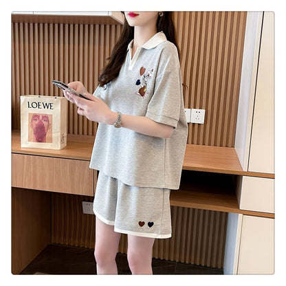 定番シンプル カジュアル  切り替え 半袖Ｔシャツⅹパンツセット全3色 <ins-8267>