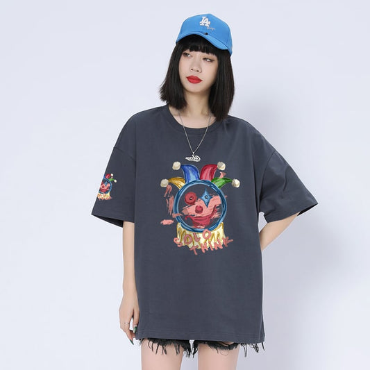 話題沸騰中 カジュアル ゆったり プリント 6色 半袖Tシャツ＜ins-8164＞