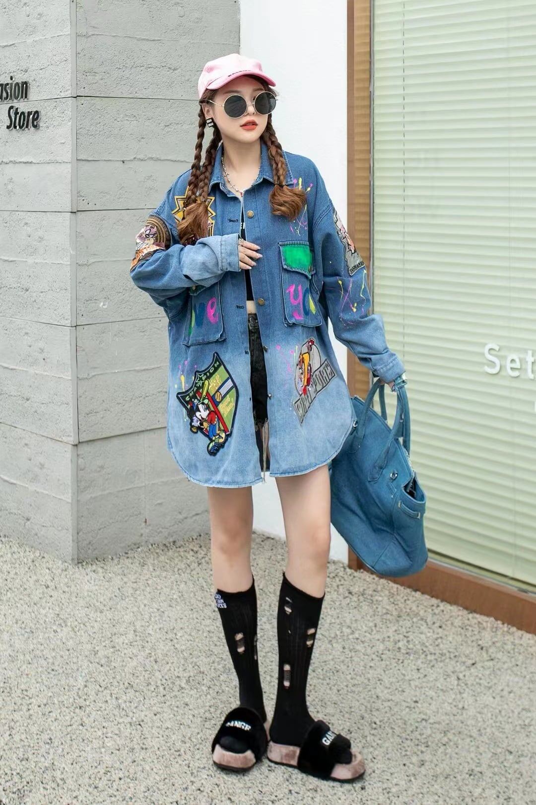 大活躍 刺?ロゴ 落書きストレート系 デニムジャケットゆったりコートiEf-4764