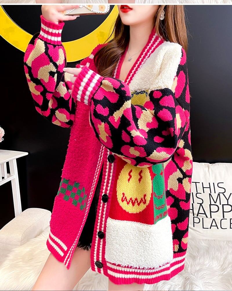 早い者勝ちスマイルマーク   ニットカーディガン五色ありE-4059