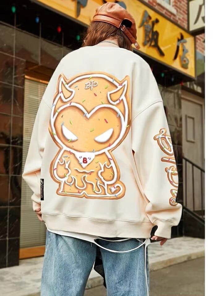 主役級グラフィックプリントユニセックスオーバーサイズスウェット三色ありE-4198