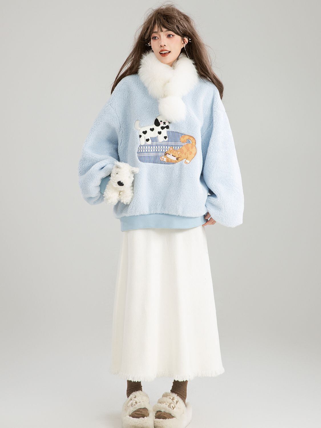 存在感抜群 暖かい服,ゆったりとしたアウターウェア トレンドアイテム ラムスウェットシャツE-9961