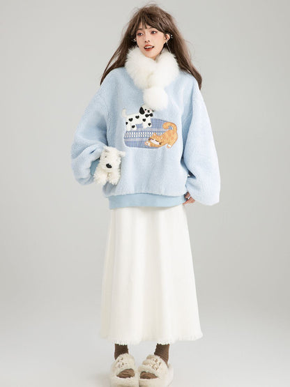 存在感抜群 暖かい服,ゆったりとしたアウターウェア トレンドアイテム ラムスウェットシャツE-9961