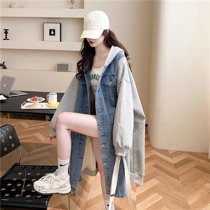 都市ファッショ デザイン オシャレ デザイン性抜群 デニム 切り替え ゆったりコートE-9804