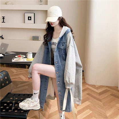 都市ファッショ デザイン オシャレ デザイン性抜群 デニム 切り替え ゆったりコートE-9804