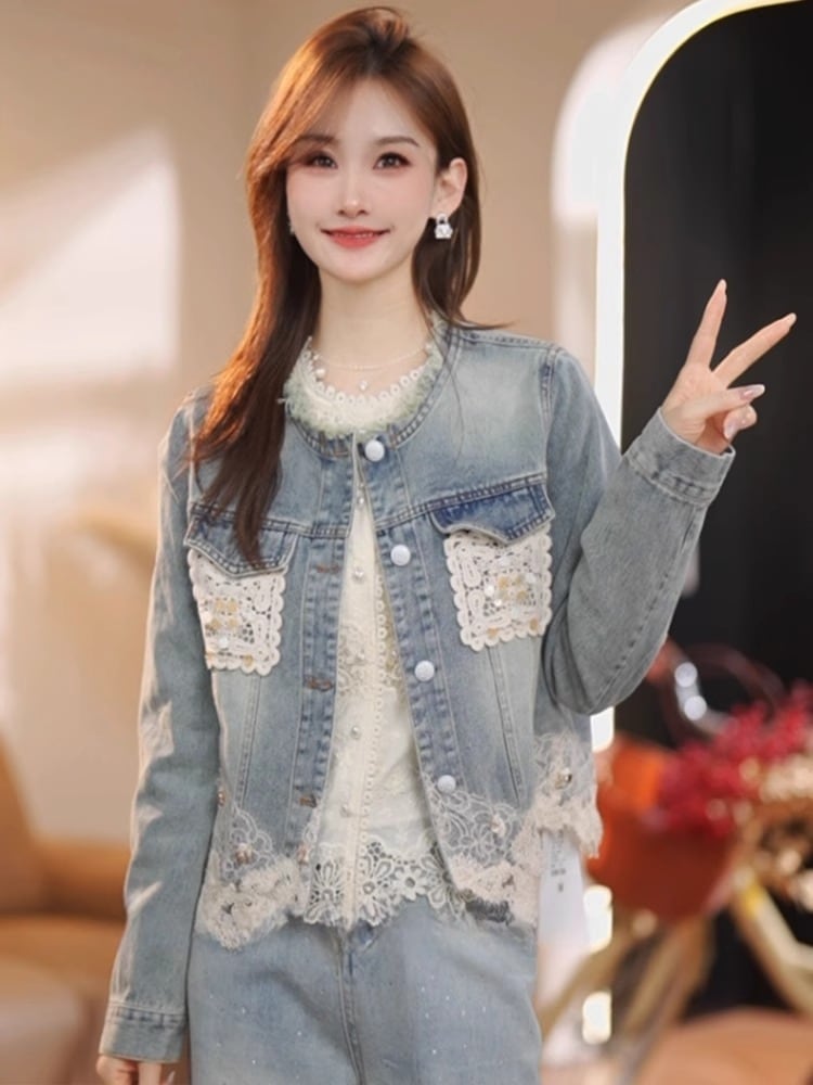 【人気商品再入荷】好感度UP 着心地良い 絶対欲しい レイヤード風 デニム 切り替え ジャケットゆったりコートE-11061