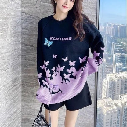 おすすめ 着回し力抜群 トレンドアイテム カジュアル プリント 5色選択 セーターE-12343