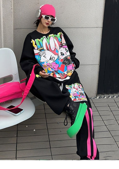 スタイルアップ効果抜群 プリント 高見えデザイン 2色選択 パーカー＋ショートパンツ セットアップE-9443