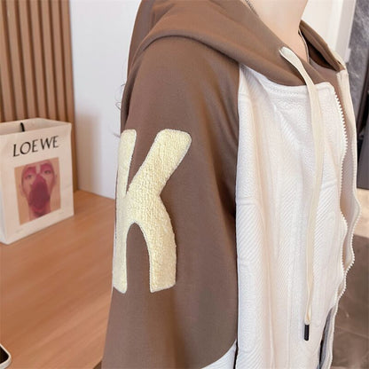 今季マストバイ トレンドアイテム 存在感抜群 アバンギャルド 切り替え 2色選択 パーカー トレーナー レディース フード付き カーディガン E-9551