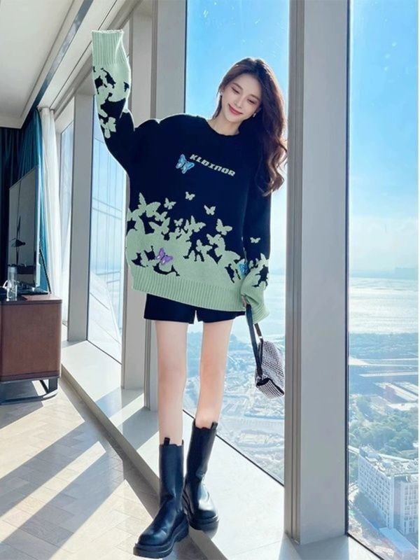 おすすめ 着回し力抜群 トレンドアイテム カジュアル プリント 5色選択 セーターE-12343