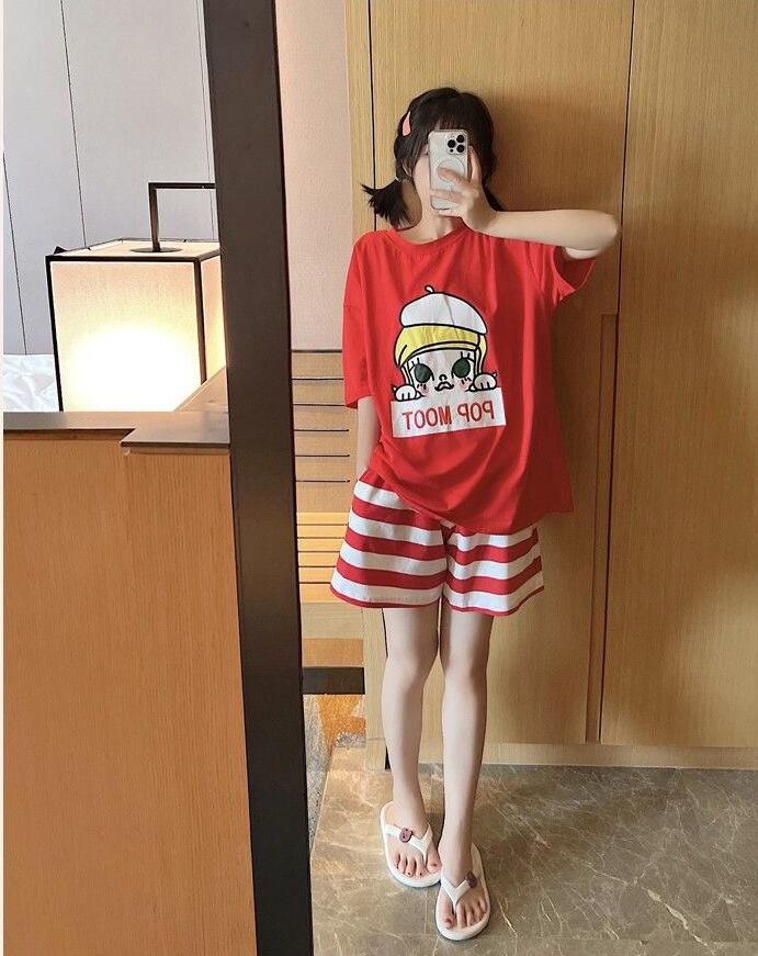 夏に嬉しい機能付き パジャマ 真夏も快適 全2色 半袖トップスⅹショートパンツセットE-9183