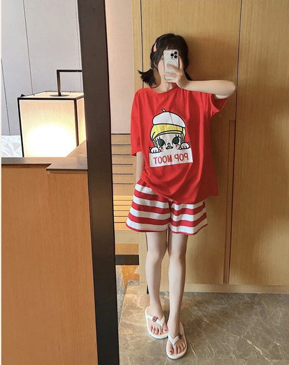 夏に嬉しい機能付き パジャマ 真夏も快適 全2色 半袖トップスⅹショートパンツセットE-9183