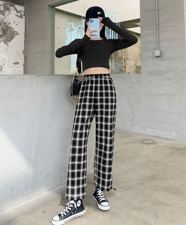 存在感抜群 ファッション感満々 トレンドアイテム チェック柄 カジュアルパンツ E-9861