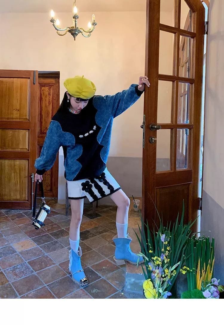 おしゃれ ファッション デニム キュート カジュアル スウェットE-10181