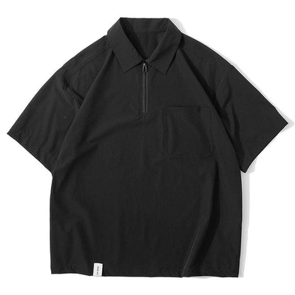 新作 ルーズシルエット ハーフジップ ポケット付き Tシャツ E-13134