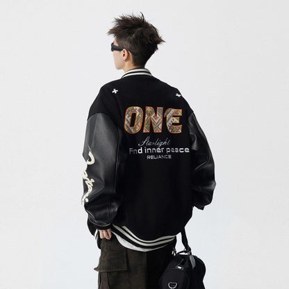 【中棉】人気爆発中 アメリカンレトロ 配色切り替え 刺繍ロゴ ユニセックス スタジャンE-12627