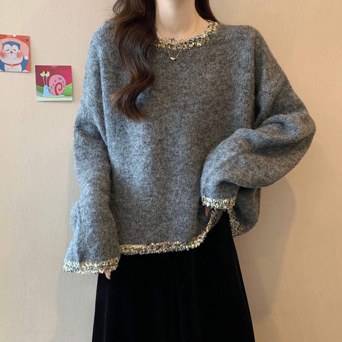 絶対欲しい 個性的なデザイン トレンドアイテム 2色選択 ニットセーター E-12190