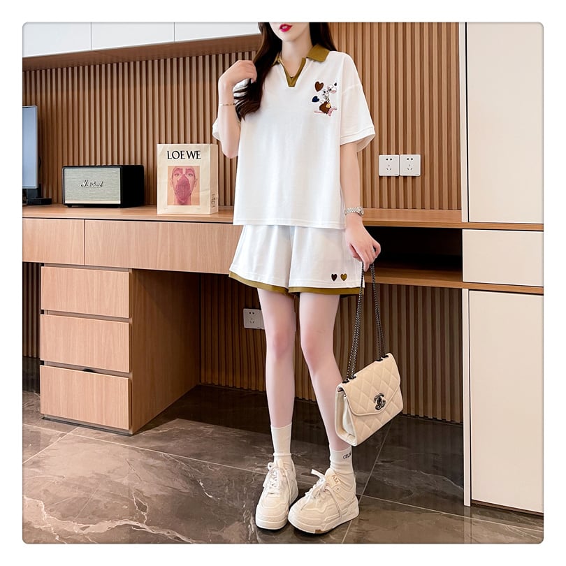 定番シンプル カジュアル  切り替え 半袖Ｔシャツⅹパンツセット全3色 <ins-8267>