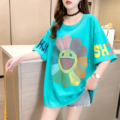 【ランキングNO.5】個性的なデザイン 好感度満載 ラウンドネック プリント Tシャツ カットソー＜ins-2845＞