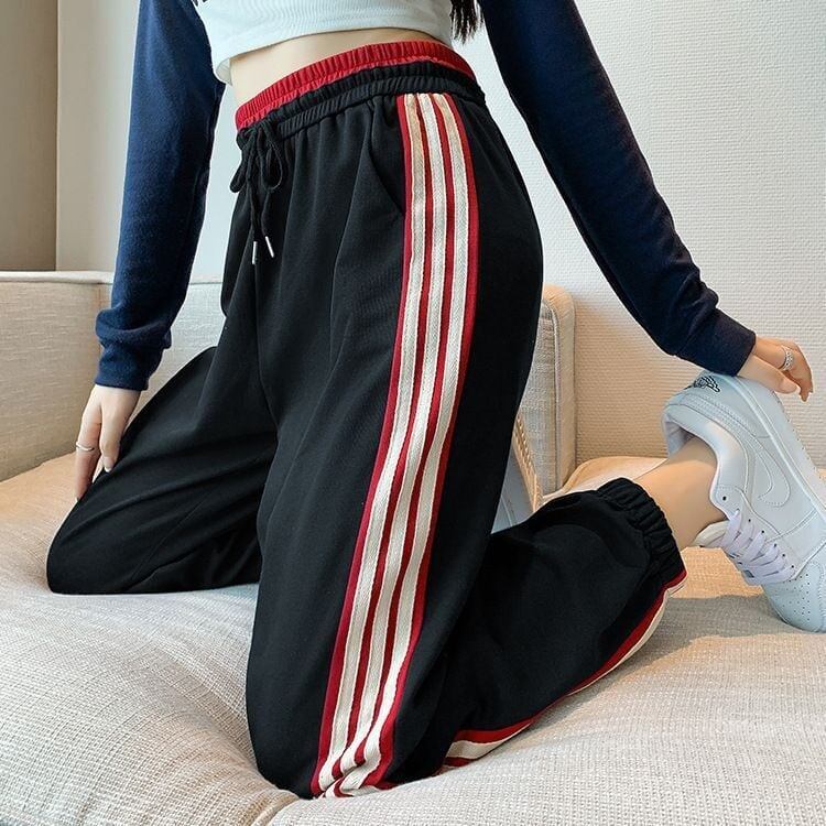 【半額！期間限定！！】定番シンプル 三色 ストライプ柄 スウェット ジョガーパンツ E-4095