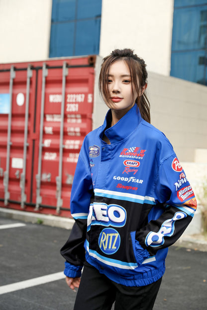 【人気急上昇中】ユニセックス   スポーティーなブループリントのカジュアルジャージE-5090