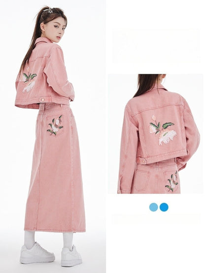 カジュアル 長袖 定番シンプル ジャケット＋スカート セットアップ E-10943