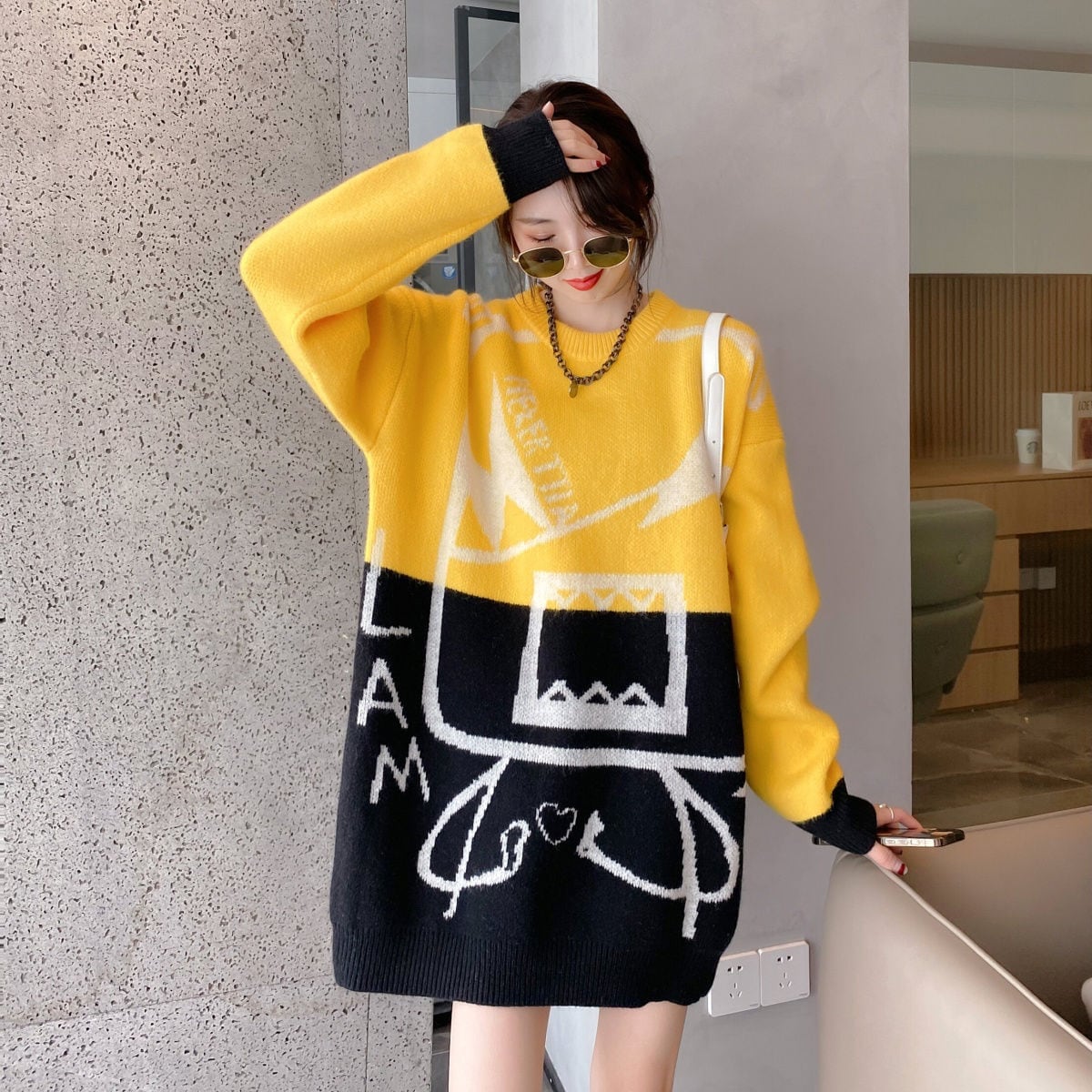 着?せカラーマッチングゆったり厚手ニットセーター全2色E-4498