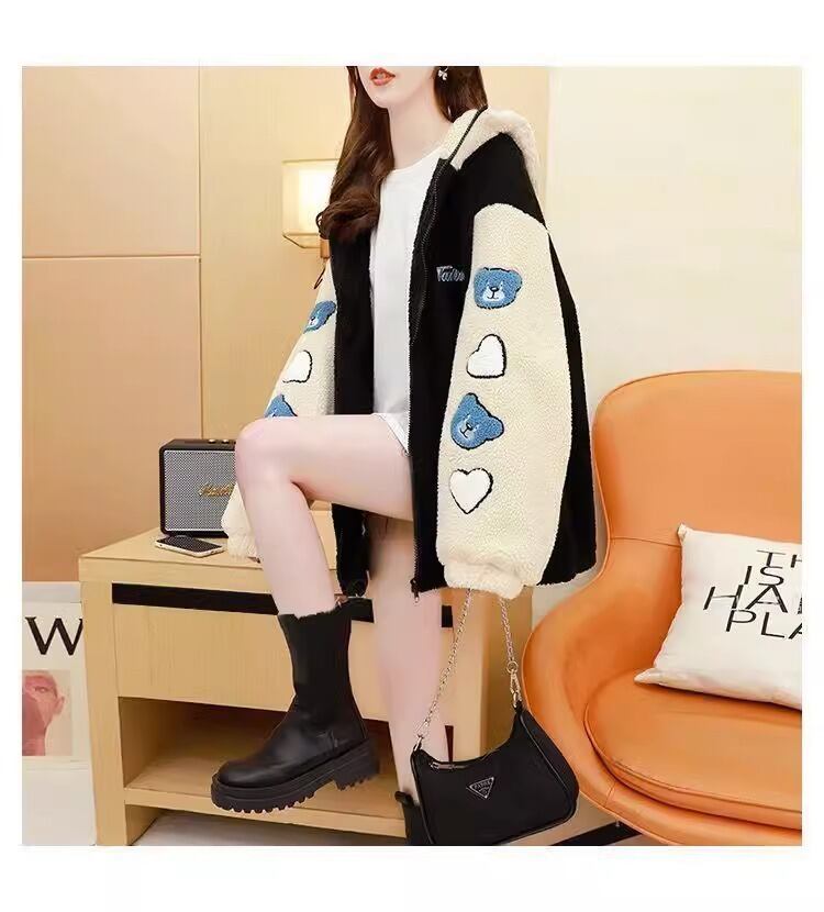 売り切れ必至 カジュアル 快適トップス 刺繍 切り替え 2色選択 ラムフリース コート ボアジャケットE-9766