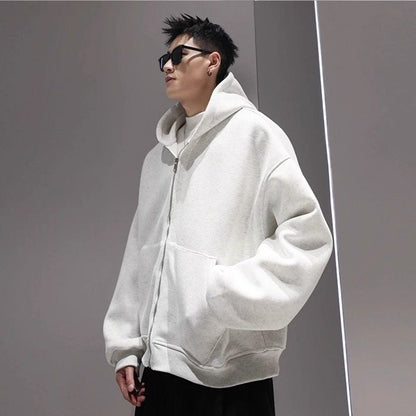 大注目 立体フェイクバックパックデザイン 2色展開 ユニセックス ジップパーカーE-12639