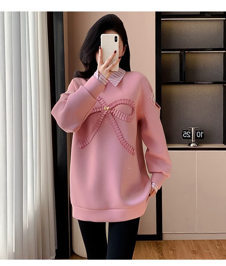 好感度UP レイヤード風 柔らかくて優しい印象 切り替え プラスベルベット 全3色 スウェットE-9809