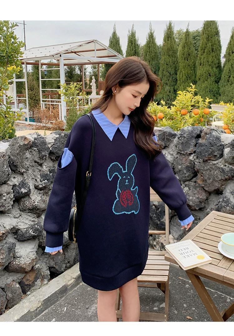 美人度アップ 長袖 プラスベルベット ニット セーター E-10485