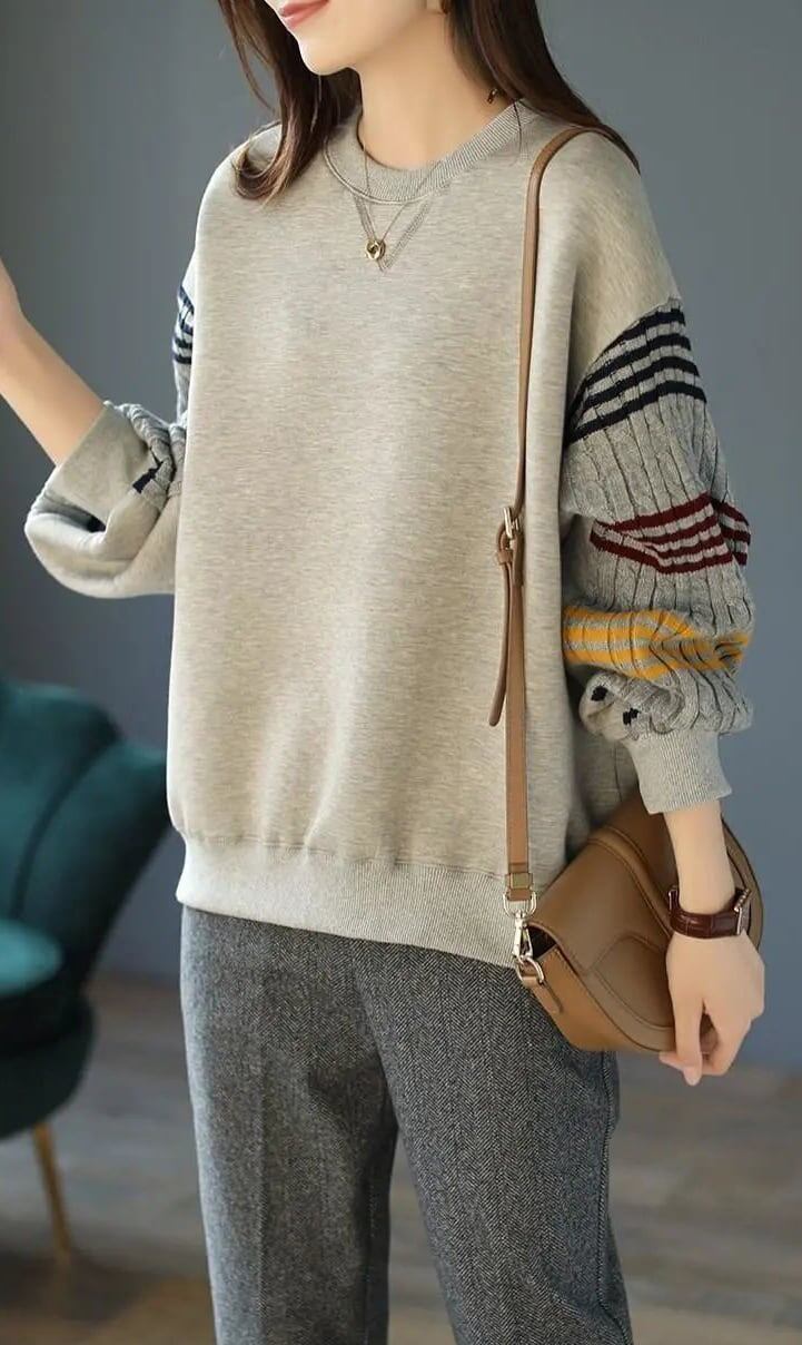 おすすめ スタイルアップ 定番シンプル 切り替え ニットトップスE-9545