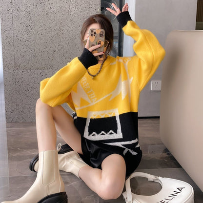 着?せカラーマッチングゆったり厚手ニットセーター全2色E-4498